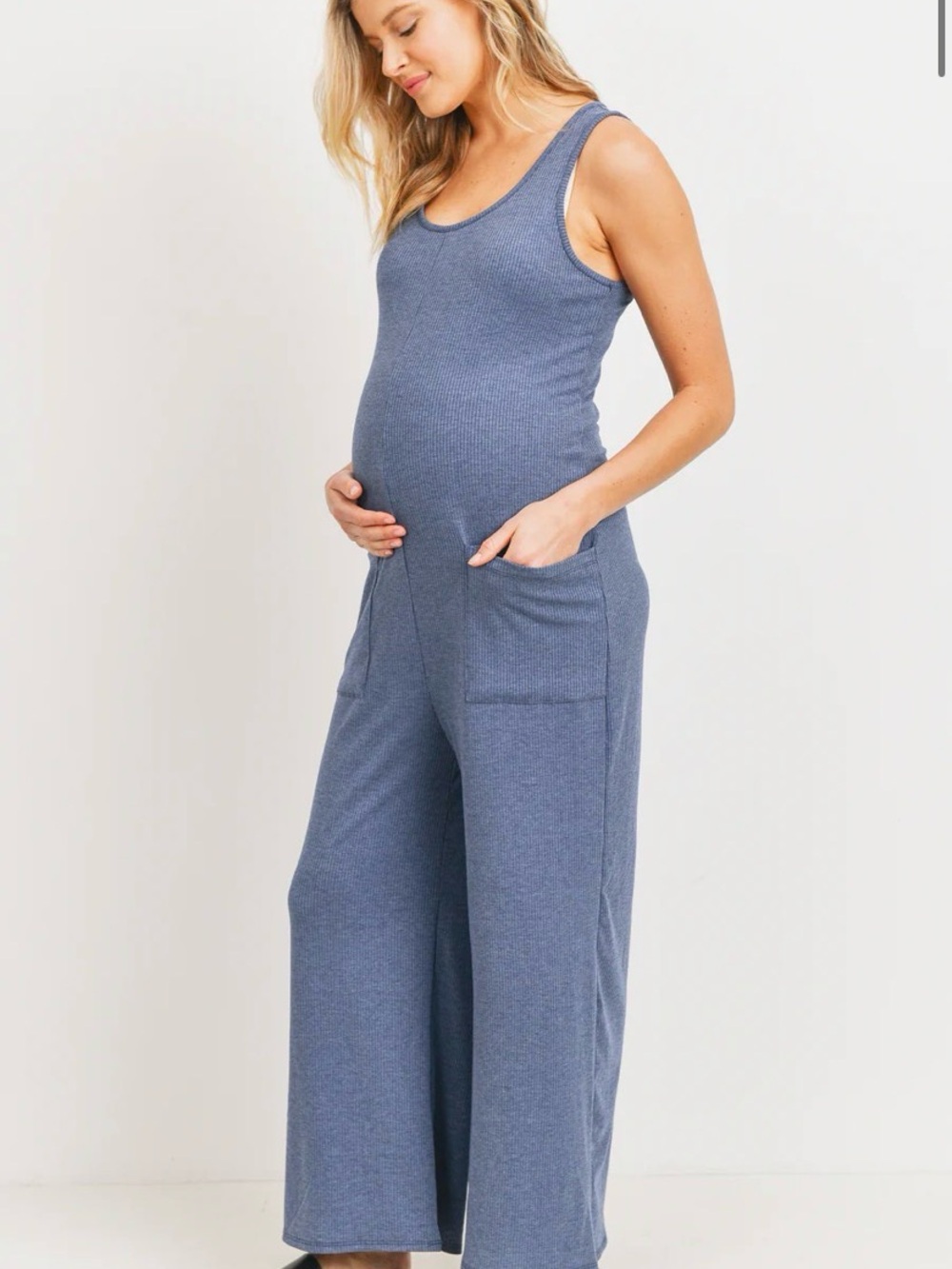 Hello MIZ Maternity Ribbed Jumpsuit with Wide Legs and Pockets NWT